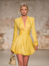 Elegant Vintage V-neck Polka Dot Satin Mini Dress