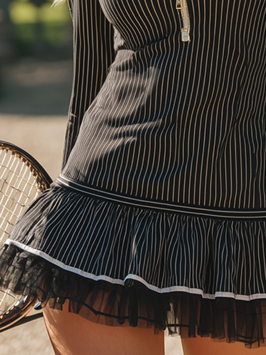 Retro Classic Sporty Black Striped Hooded Cotton Mini Dress