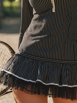 Retro Classic Sporty Black Striped Hooded Cotton Mini Dress