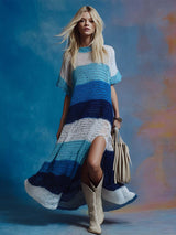 Retro Striped Contrast Knit Maxi Dress