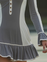 Sporty Style Gray With White Lace And Ruffle DetailsMini Dress