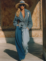 Casual Western Embroidered Light Blue Denim Collar Jacket