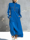 Sporty Style Stand-up Collar Zip-up Multi-pocket Long-sleeved Midi Dress