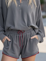 Half-zip Collared Top And Shorts Athletic Set