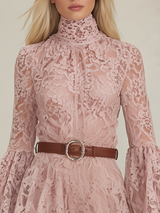 Stylish And Elegant High-neck Long-sleeved Lace Midi Dress