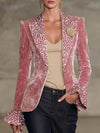 Lapel Contrast Leopard Print Velvet Blazer