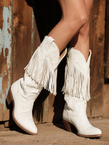 【24-hour shipping out】Women's Western Embroidered Tassel Leather Cowboy Boots