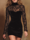 Stylish Charming Sexy Lace-paneled Velvet Mini Dress