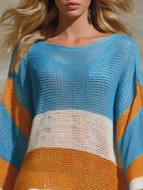 Stylish Outdoor Bohemian-style Colorful Striped Knitted Mini Dress