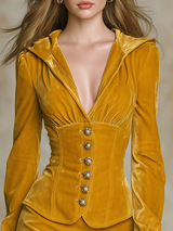 Elegant Vintage Velvet Hooded Top And Skirt Set