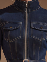 Stylish Retro Zip-up Blue Denim Jacket