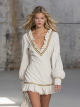 Sporty And Fashionable Ruffled V-neck Mini Dress