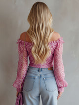 Pink Zebra Print Chiffon Long-sleeved Shirt