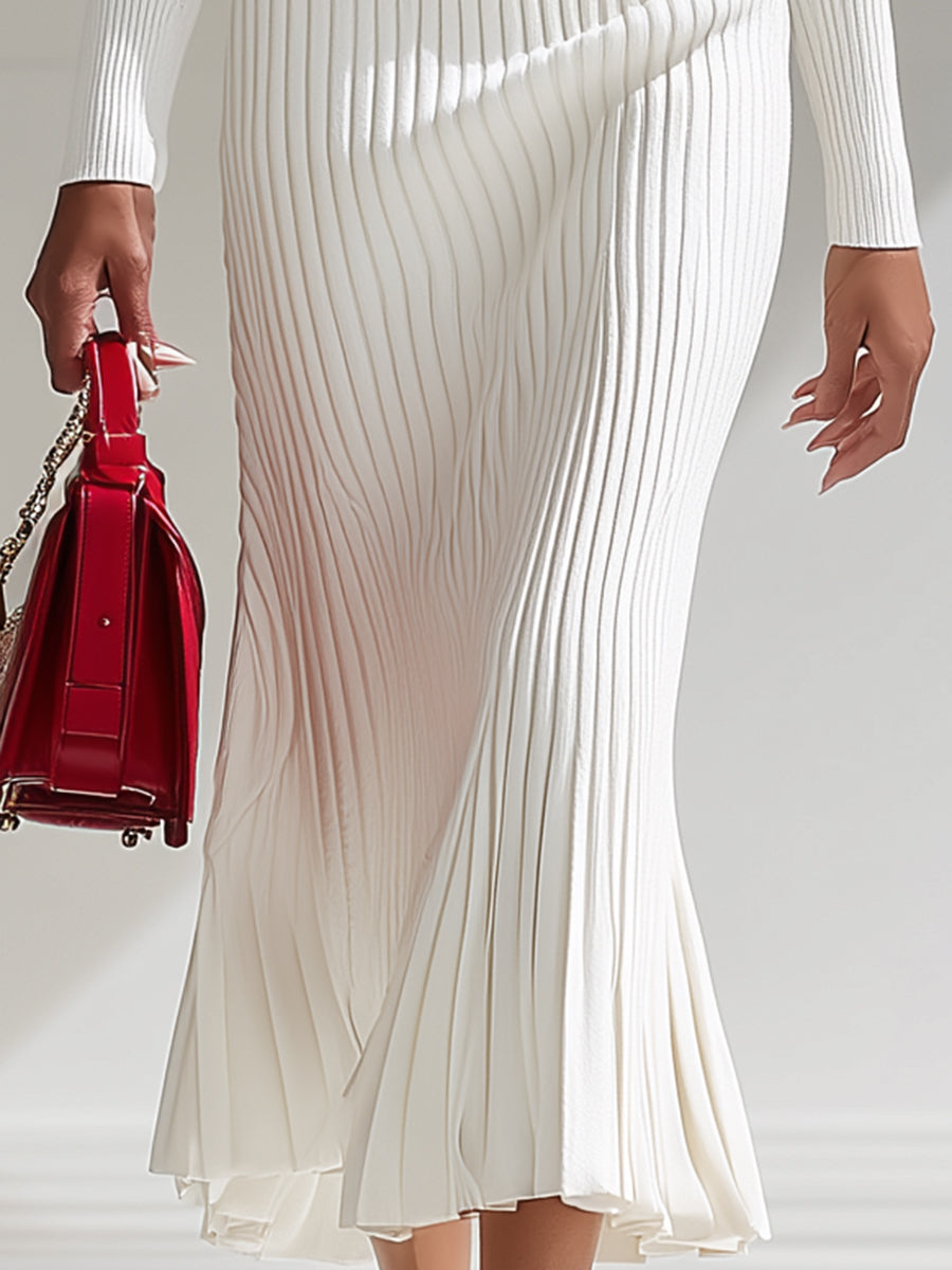 【24-hour shipping out】White Wool Lapel Button Design Maxi Dress