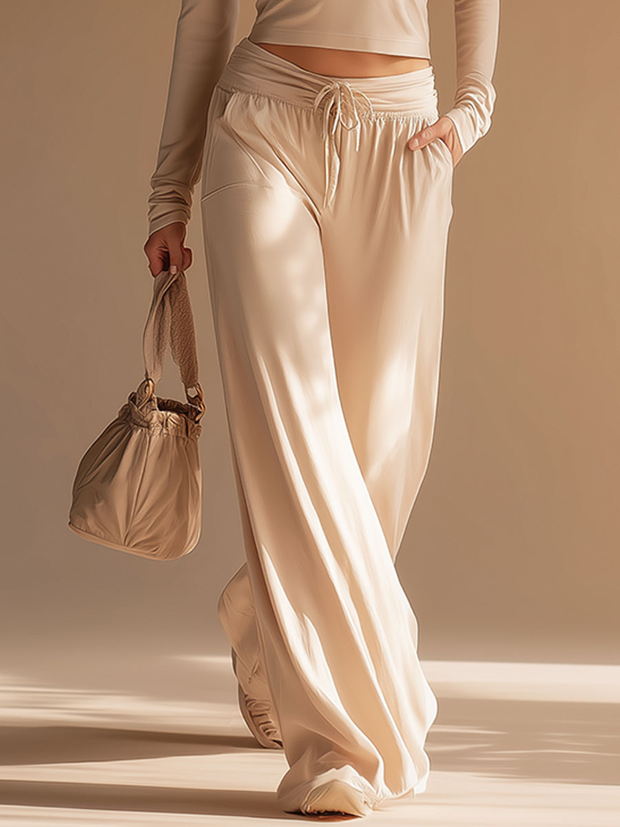 Casual And Comfortable Beige Hooded Top And Pants Set