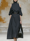 Stylish High-neck Off-the-shoulder A-line Midi Dress