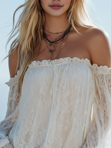 Vintage And Elegant Off-the-shoulder Lace T-shirt