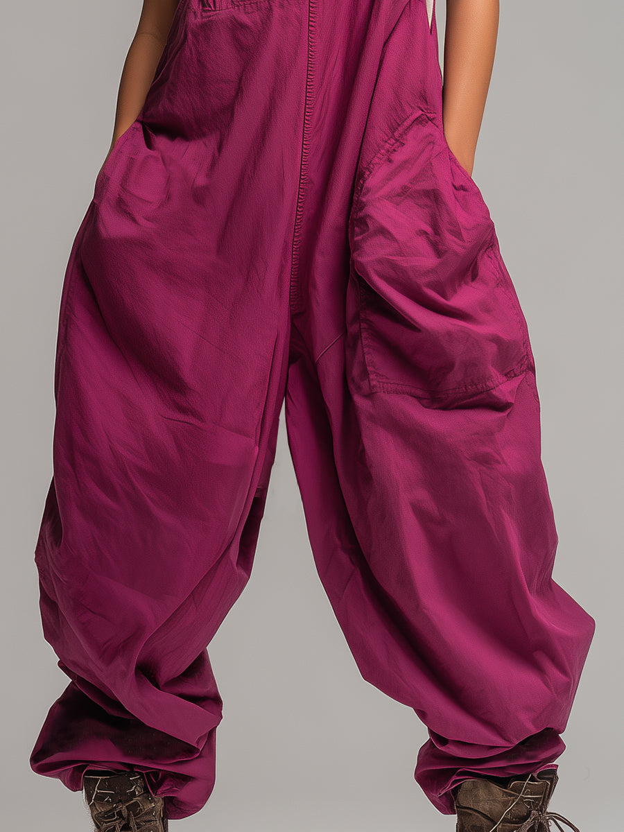 Casual And Stylish Raspberry Red Loose-fitting Jumpsuit Overalls