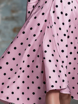 Vintage Pink Satin Polka Dot V-neck Midi Dress