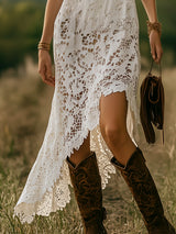 【24-hour shipping out】Vintage Elegant Western White Lace Bias Cut Maxi Dress