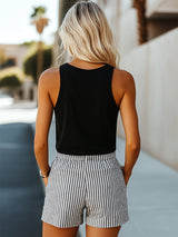 【24-hour shipping out】Loose Casual Everyday Printed Top Striped Shorts Set