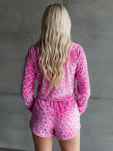 Leopard Print Velvet Top And Shorts Set