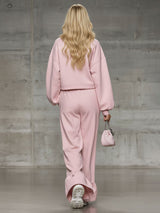 Loose-fitting Stand-up Collar Half-zip Ruffle Sweatshirt And Casual Pants Set