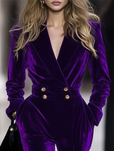 【24-hour shipping out】High-End Temperament Loose Retro Purple Velvet Jumpsuit