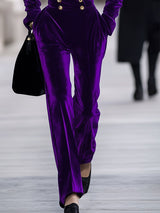 【24-hour shipping out】High-End Temperament Loose Retro Purple Velvet Jumpsuit