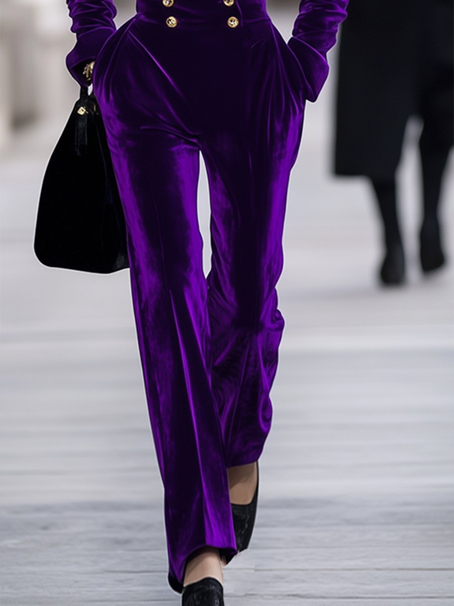 【24-hour shipping out】High-End Temperament Loose Retro Purple Velvet Jumpsuit