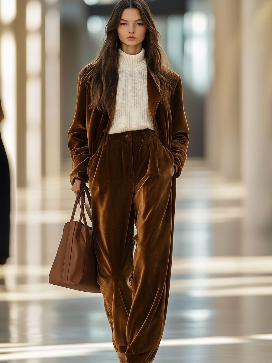 【24-hour shipping out】Casual Loose Vintage Pocket Velvet Suit Pants