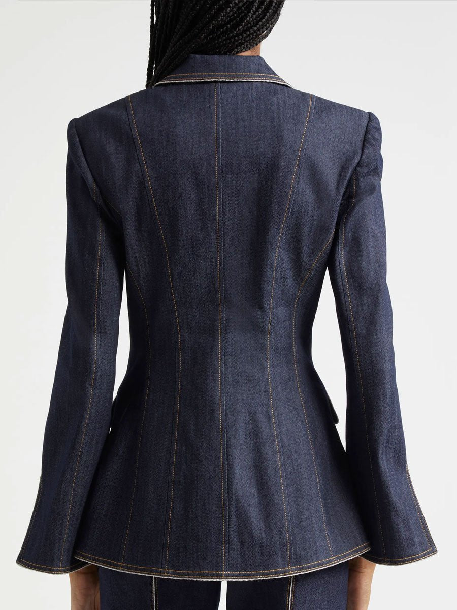 【24-hour shipping out】Retro Slim Fit Bell Sleeve Slit Denim Blazer