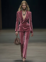 【24-hour shipping out】Vintage Elegant Rose Pink Velvet Suit