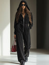 【24-hour shipping out】Casual Loose Vintage Denim Elastic Waist Zipper Hooded Jumpsuit