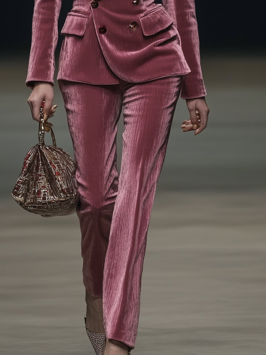 【24-hour shipping out】Vintage Elegant Rose Pink Velvet Suit