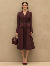 【24-hour shipping out】Vintage Elegant Ankola Red Tweed Lapel Dress