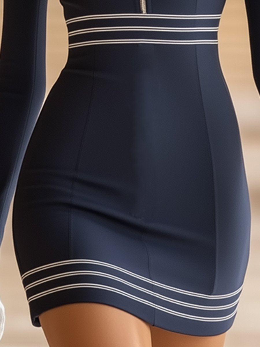 【24-hour shipping out】Casual Chic Half Zip Navy Mini Dress