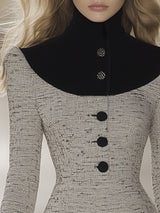 【24-hour shipping out】Retro Elegant Fashionable Stitching Velvet High Collar Tweed Midi Dress