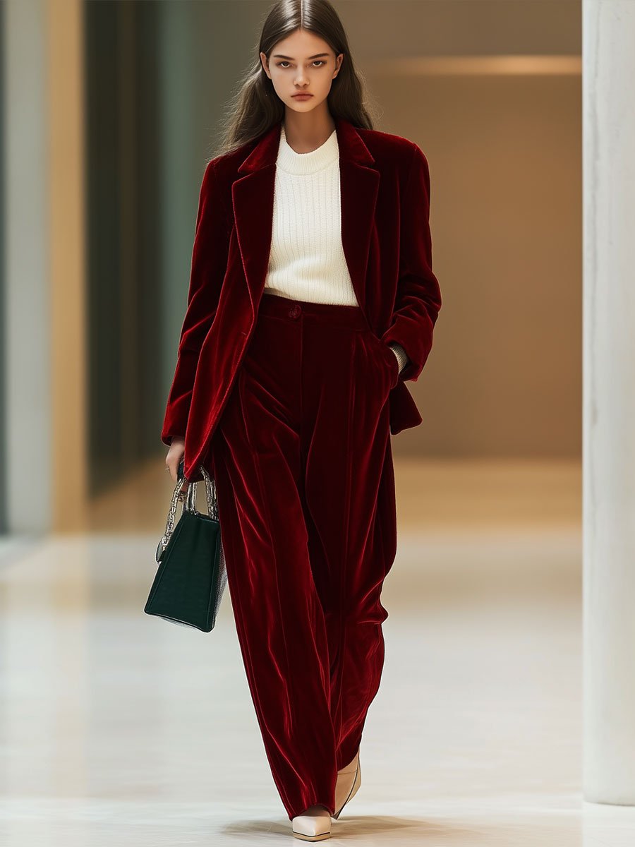 【24-hour shipping out】Casual Loose Retro Solid Velvet Pocket Blazer