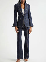 【24-hour shipping out】Retro Slim Fit Bell Sleeve Slit Denim Blazer