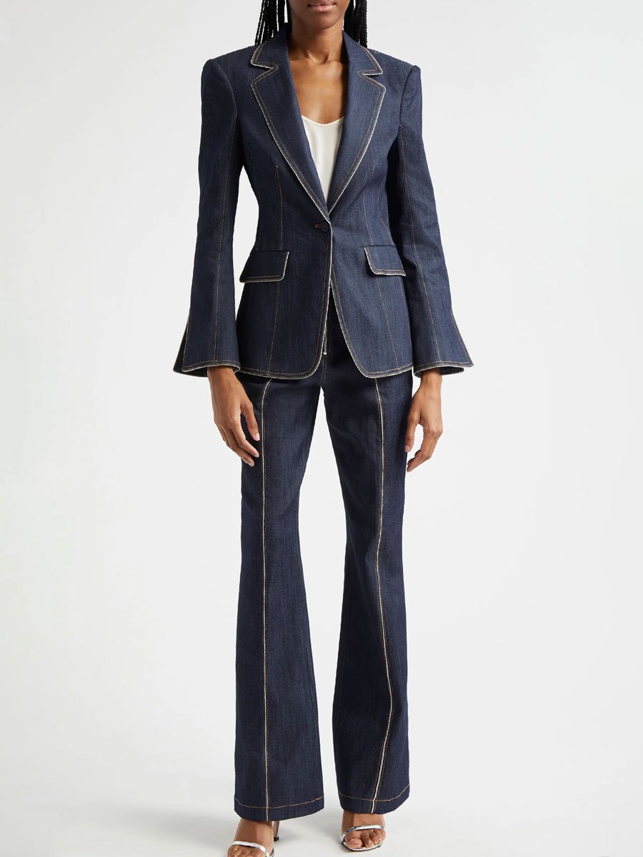 【24-hour shipping out】Retro Slim Fit Bell Sleeve Slit Denim Blazer