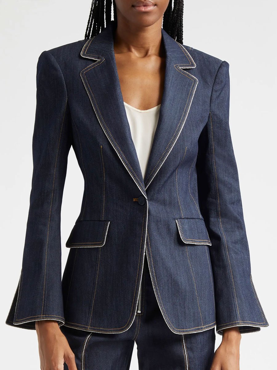 【24-hour shipping out】Retro Slim Fit Bell Sleeve Slit Denim Blazer