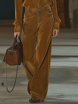 【24-hour shipping out】Casual Loose V-Neck Pocket Long Sleeve Corduroy Jumpsuit