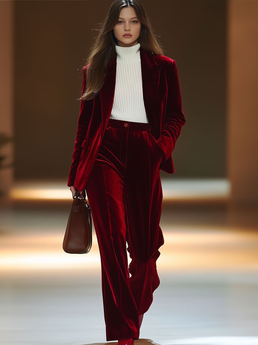 【24-hour shipping out】Casual Loose Retro Solid Color Velvet Pocket Suit Pants