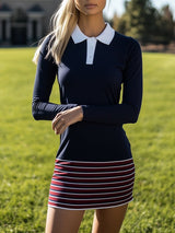 【24-hour shipping out】Casual And Fashionable Sports Style Red And Blue Contrast Polo Mini Dress