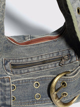 Vintage Washed Denim Shoulder Crossbody Underarm Bag