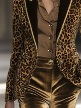 【24-hour shipping out】Casual Fashion Velvet Leopard Print Contrast Lapel Gold Edge Blazer