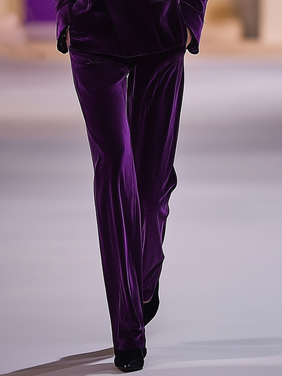 【24-hour shipping out】High-End Temperament Loose Retro Purple Velvet Suit