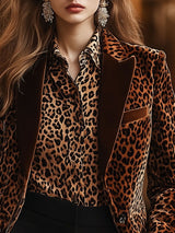 【24-hour shipping out】Casual Loose Retro Velvet Leopard Print Collar Blazer