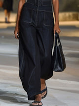 【24-hour shipping out】V-Neck Retro Casual Loose Sleeveless Wide-Leg Denim Jumpsuit